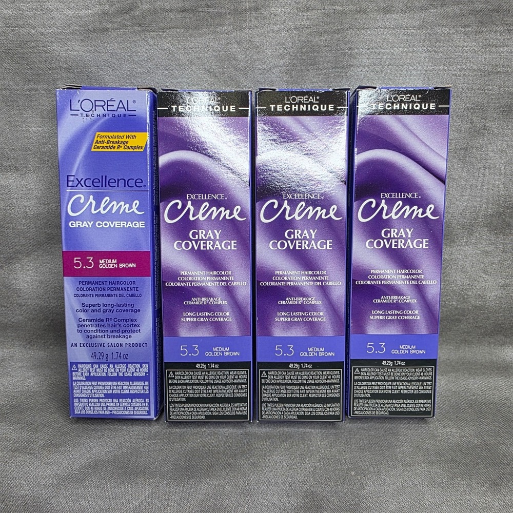 (X4) L'OREAL Excellence Creme #5.3 MED. GOLDEN BROWN Haircolor Gray Coverage